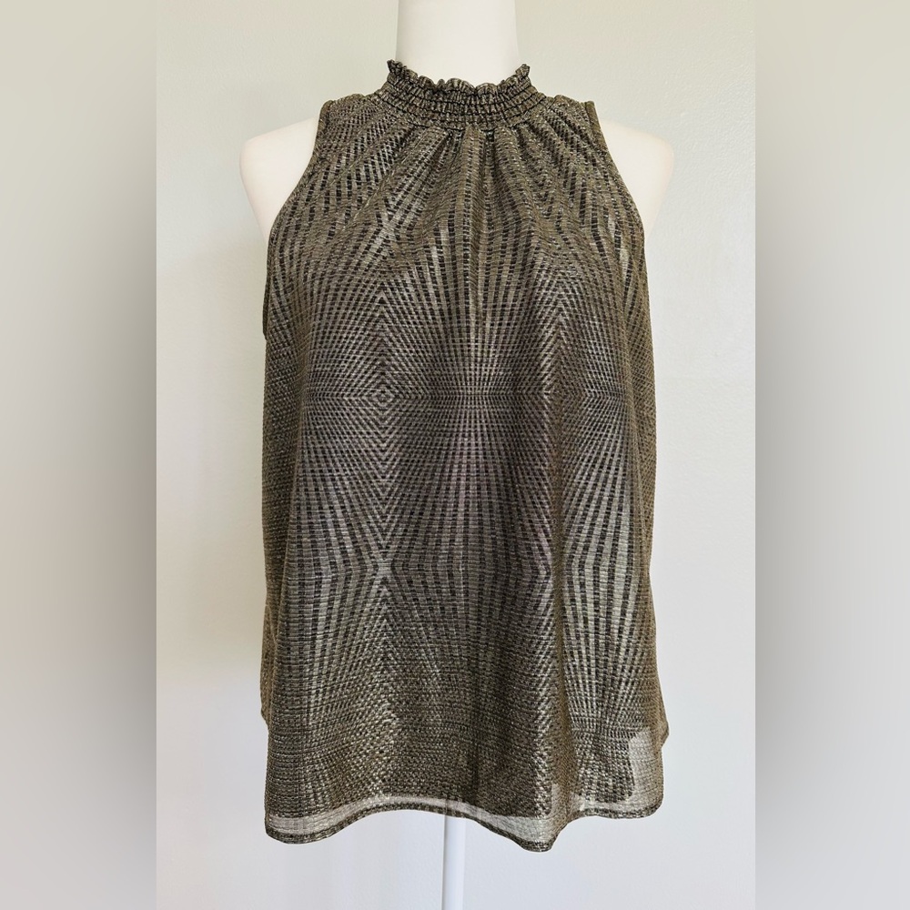 Chenault Black and Gold Patterned Tank Top Blouse- Medium